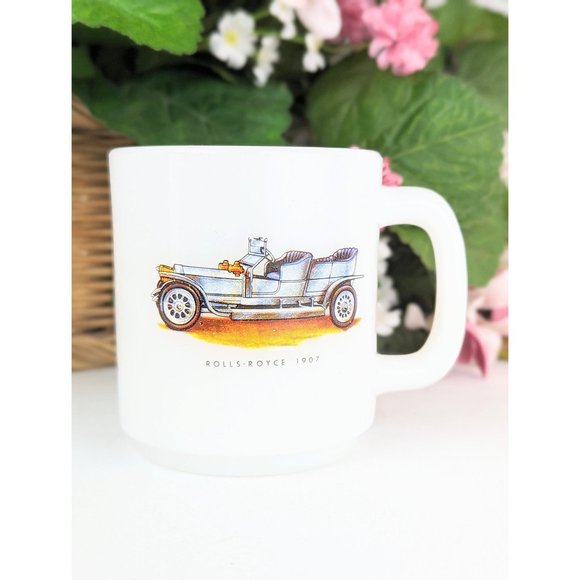 White Milk Glass Mug Rolls Royce 1907 | Rolls-Royce Collectible Mug Antique Car - Picture 2 of 5